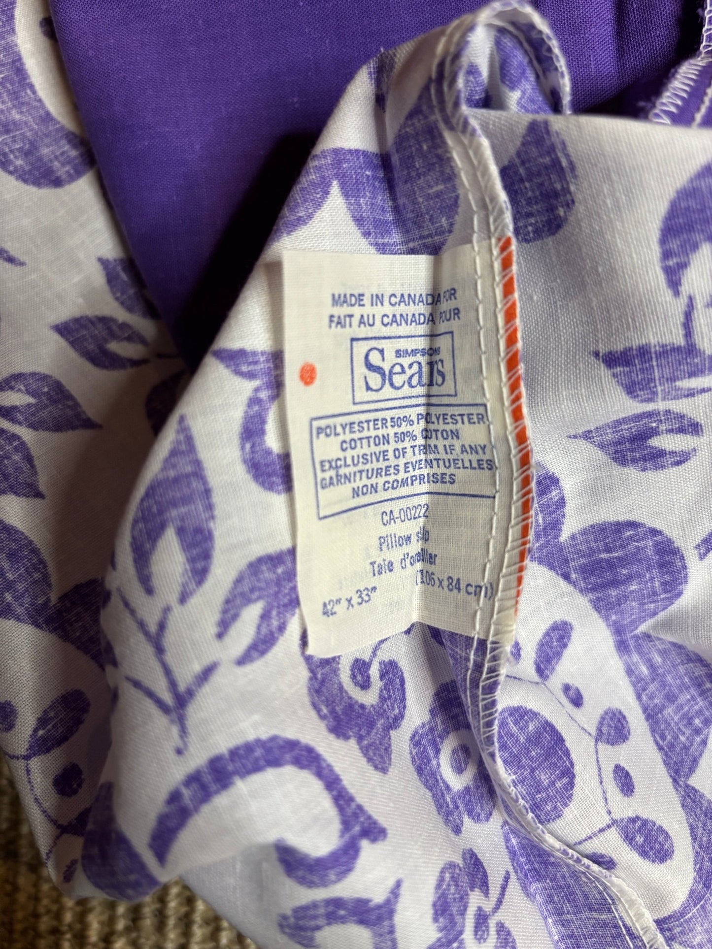 Sears Canada Purple Paisly Vintage Queen Size Pillowcases