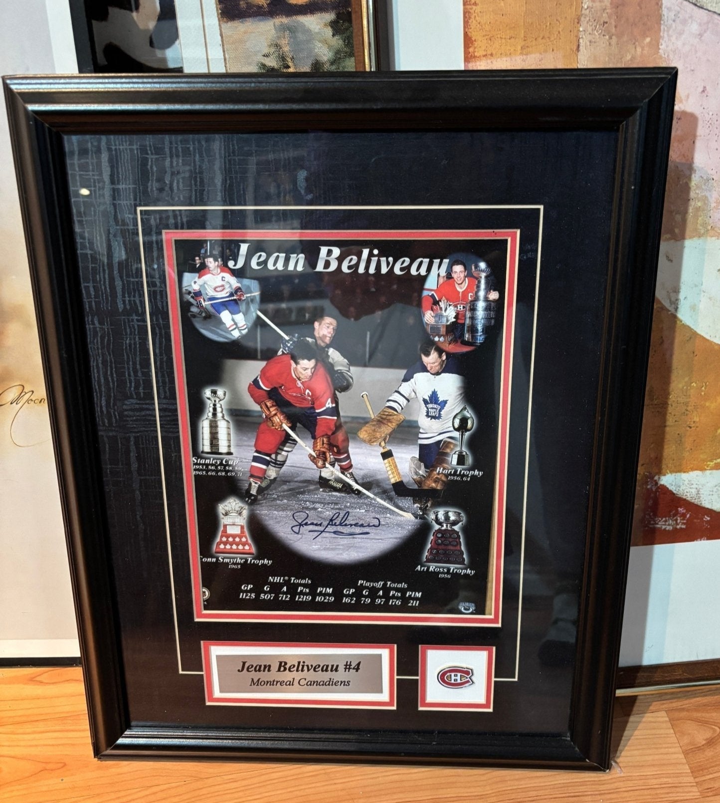 Signed Framed Jean Beliveau Montreal Canadiens Photo
