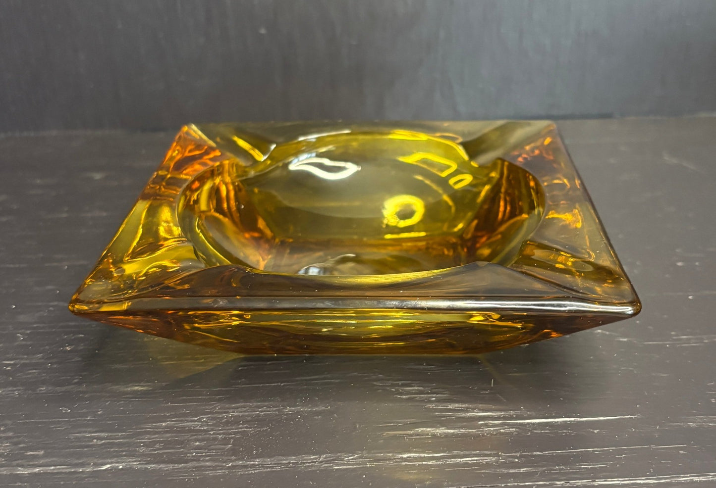 Square Vintage Glass Amber Ashtray