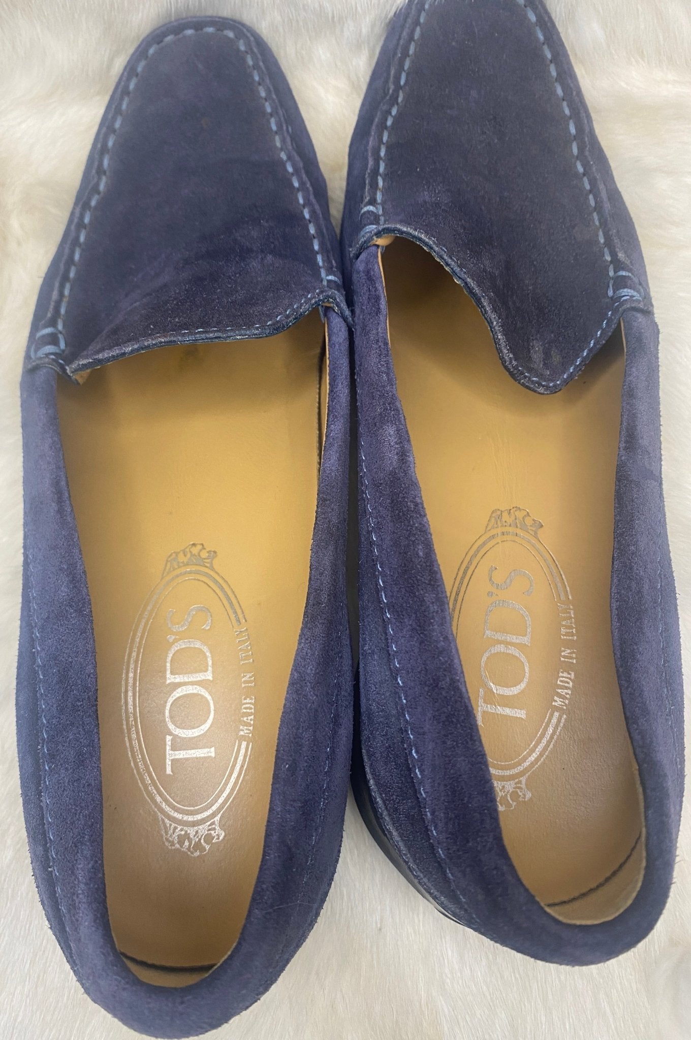 Tods Pantofola City Gommino Women’s Blue Suede Loafers