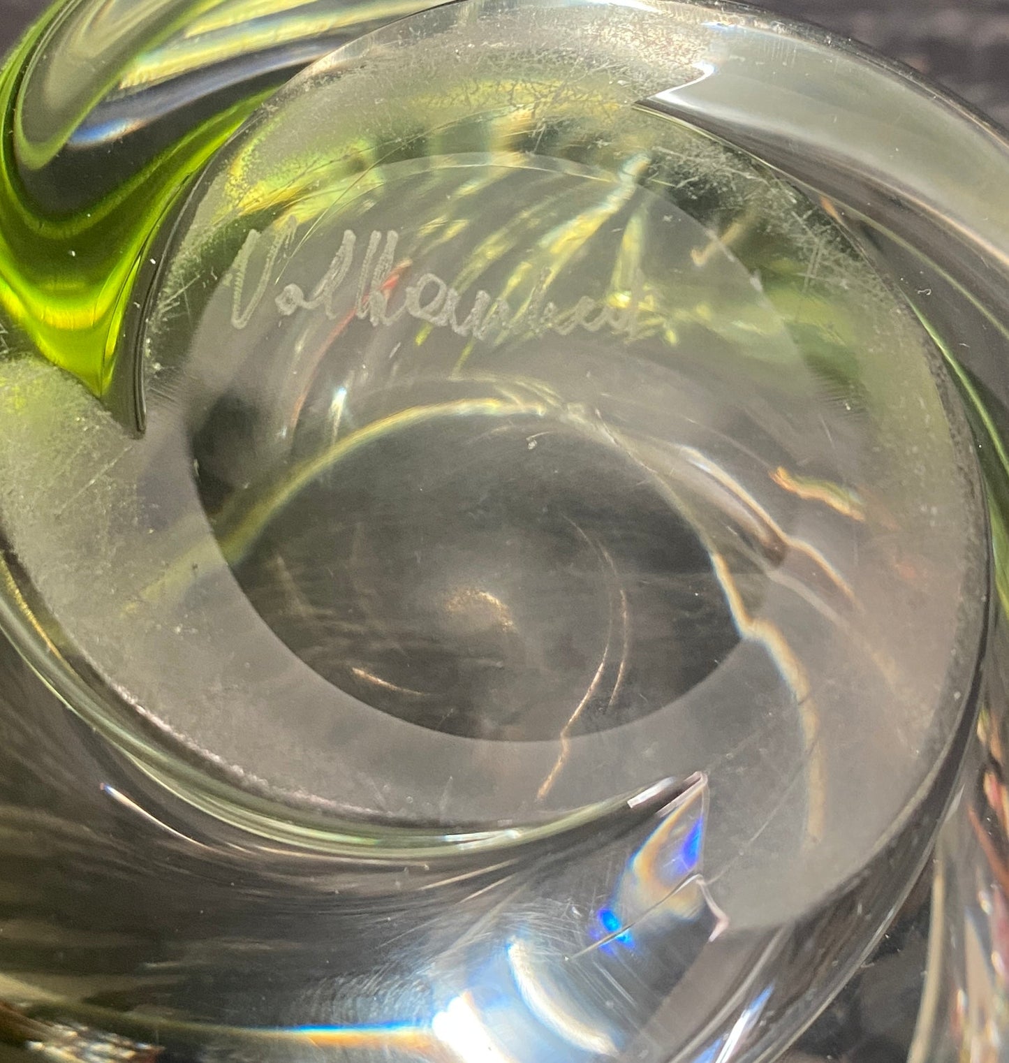 Val St Lambert Green Crystal Ashtray