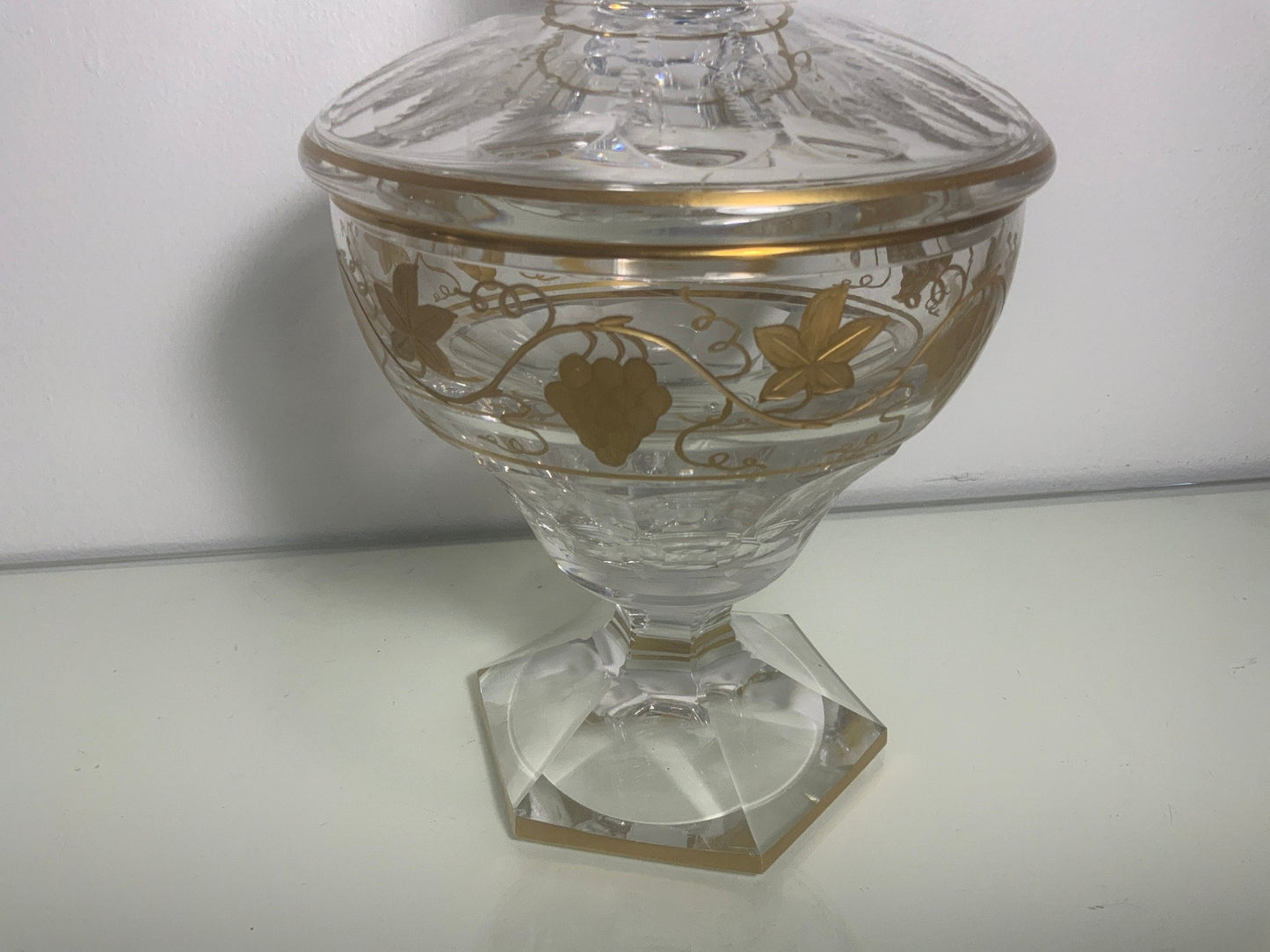 Val St. Lambert Pampre D’Or Stemware Glass Footed Bowl with Lid