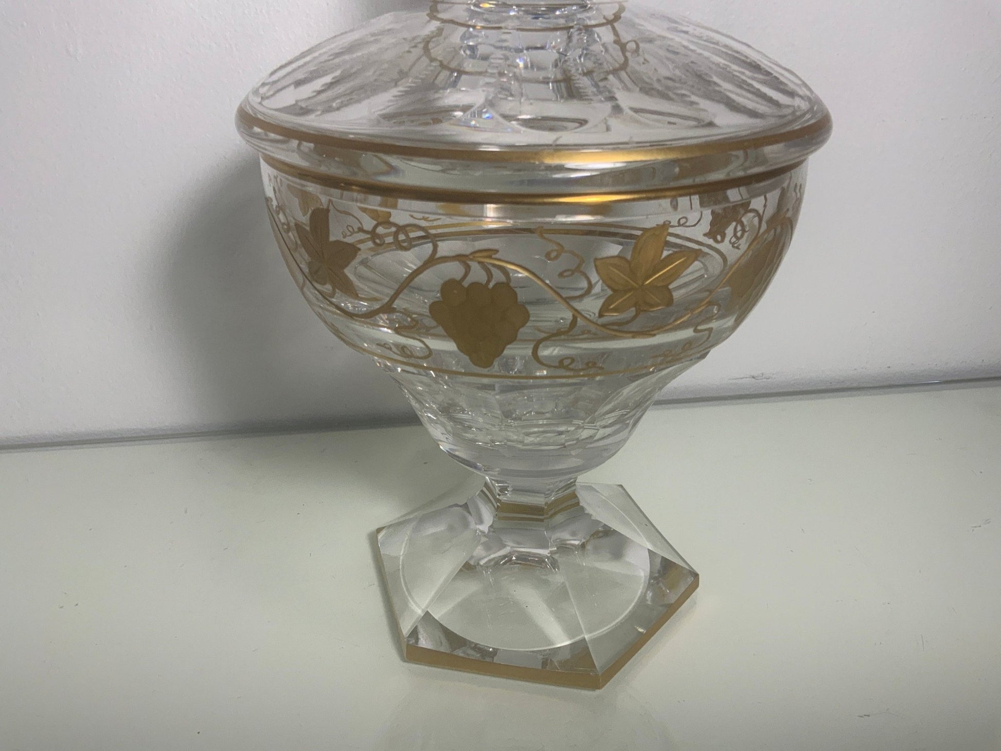 Val St. Lambert Pampre D’Or Stemware Glass Footed Bowl with Lid