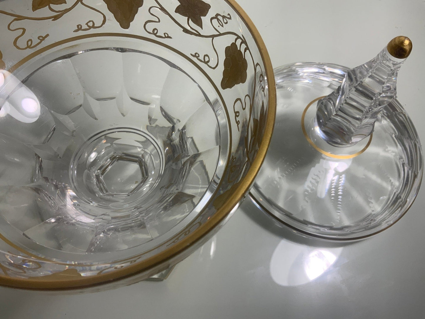 Val St. Lambert Pampre D’Or Stemware Glass Footed Bowl with Lid