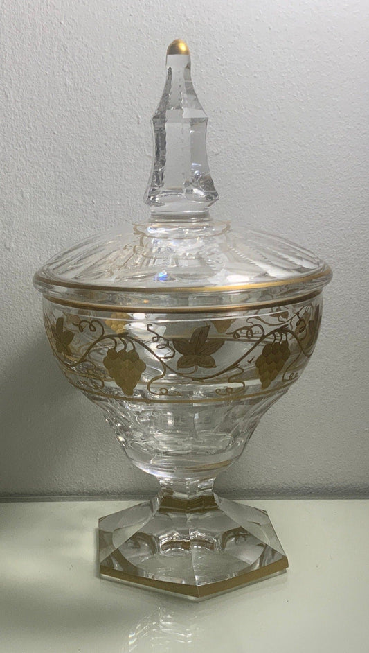Val St. Lambert Pampre D’Or Stemware Glass Footed Bowl with Lid