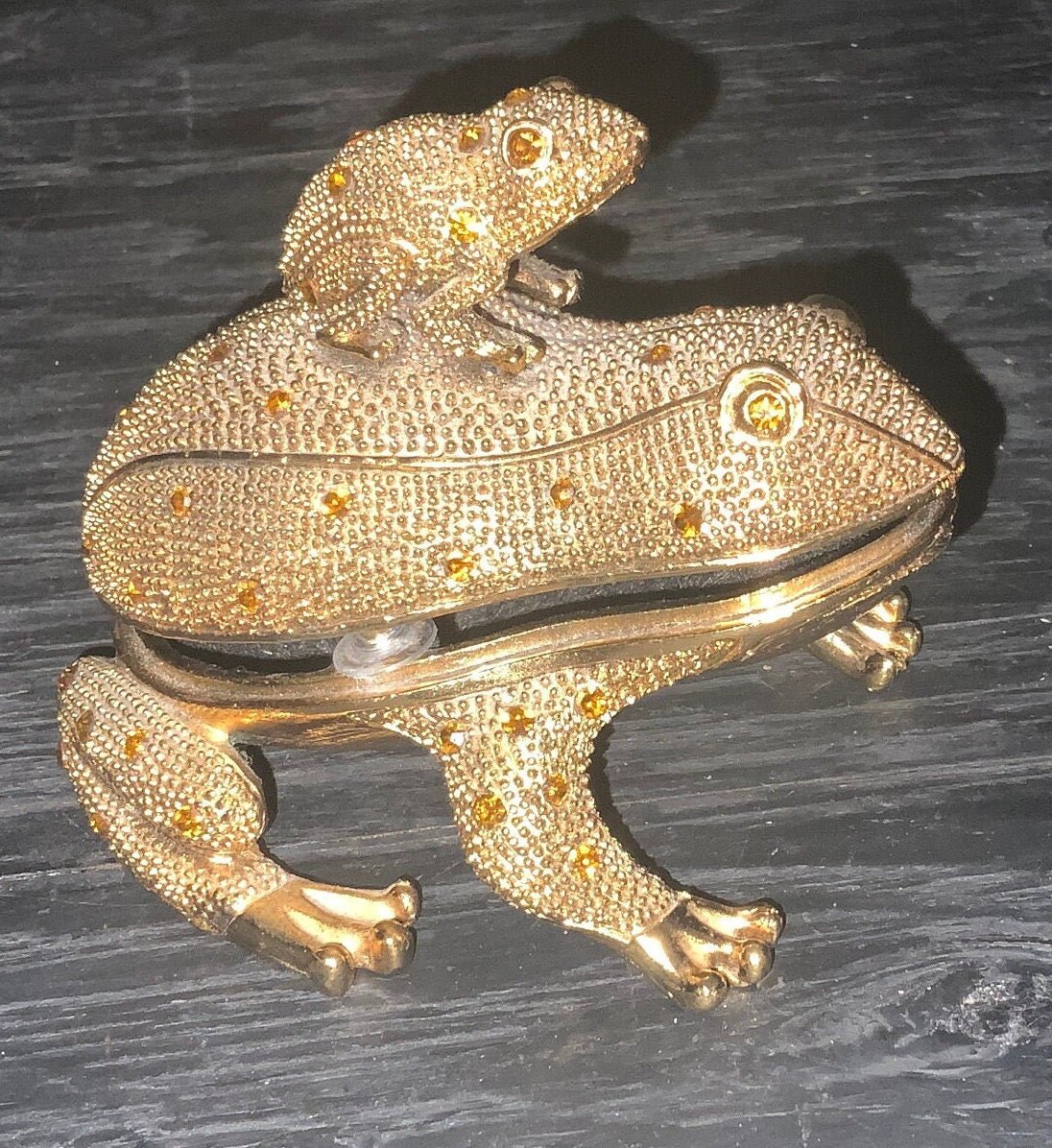 Vintage Bombay Company Brass Bejewelled Frog Trinket jewelry Box
