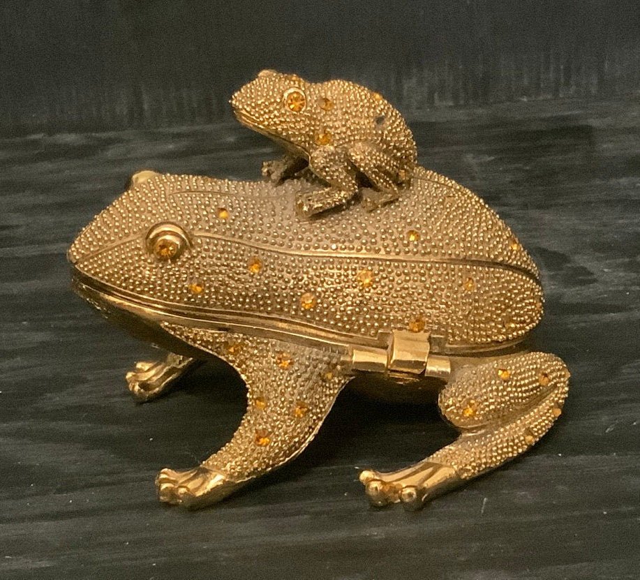 Vintage Bombay Company Brass Bejewelled Frog jewelry Box