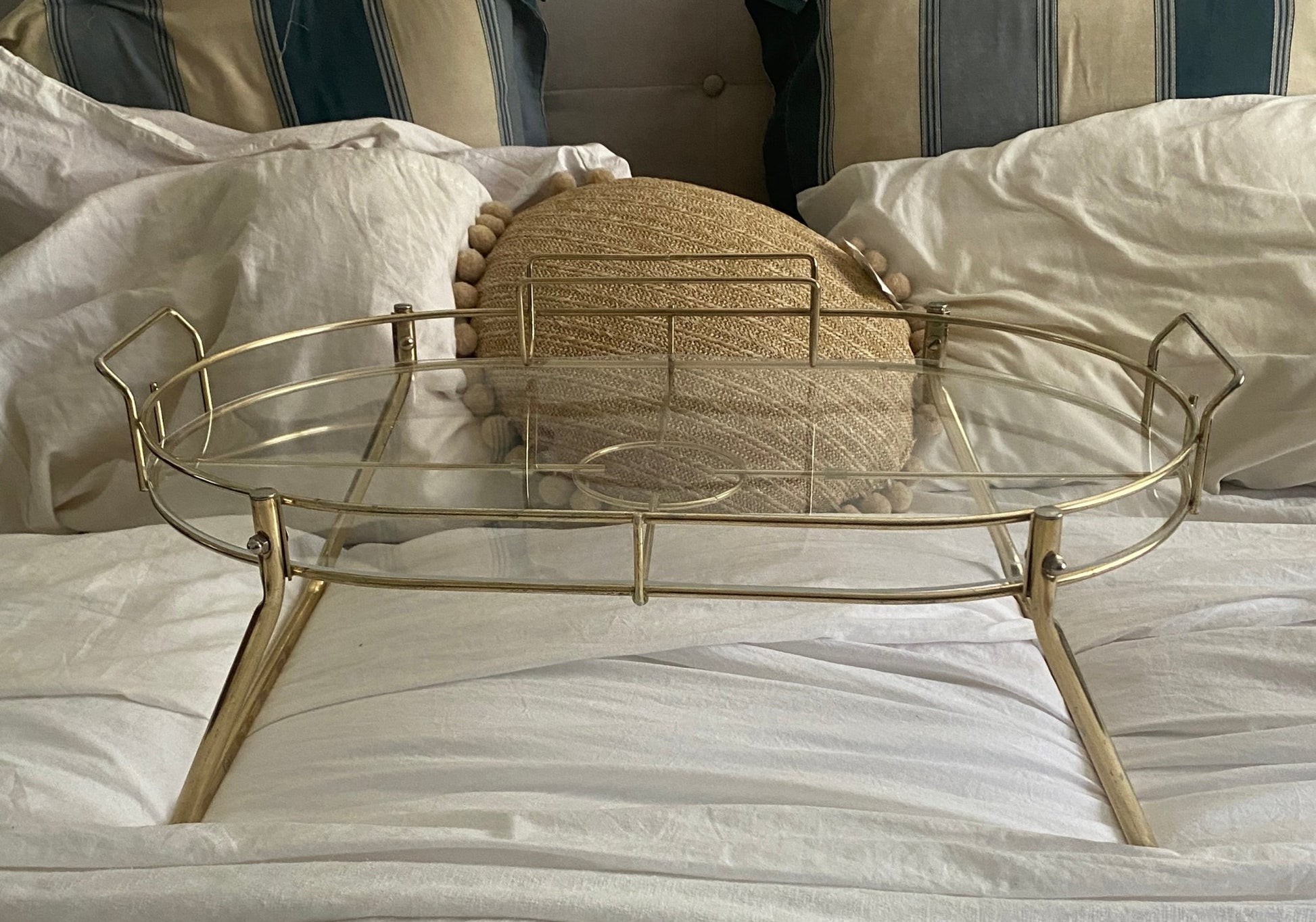 Vintage Brass Breakfast In Bed Serving Tray
