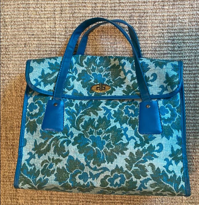 Vintage Carpet Style Blue Floral Handbag Carry Bag