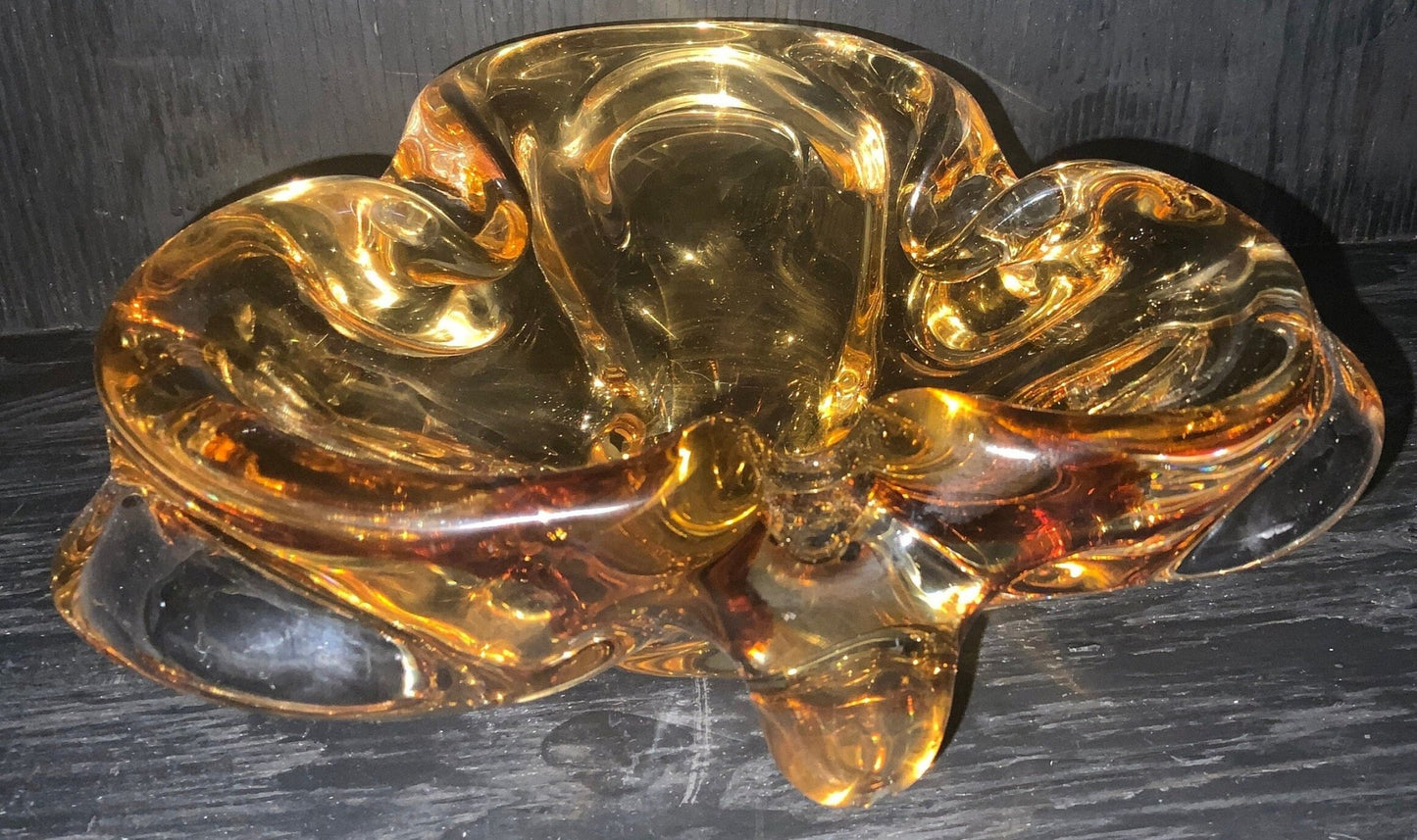 Vintage Chalet Glass Amber Ashtray Candy Dish