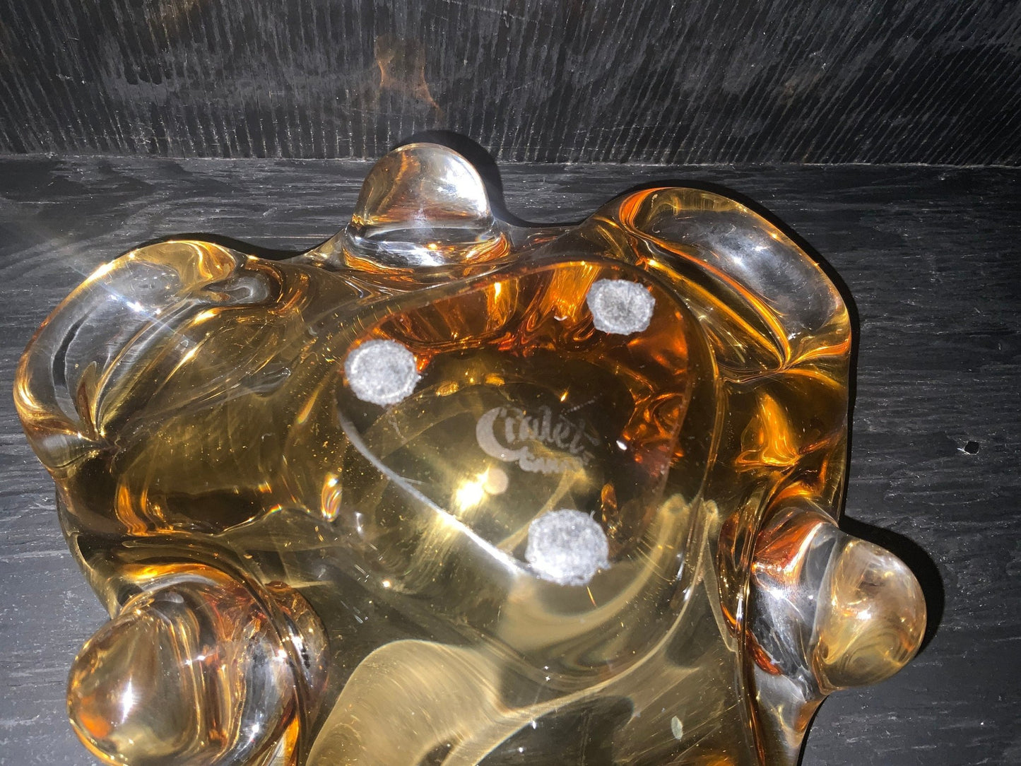 Vintage Chalet Glass Amber Ashtray Candy Dish
