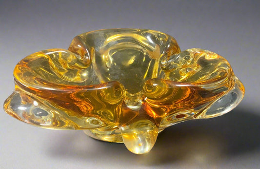 Vintage Chalet Glass Amber Ashtray Candy Dish