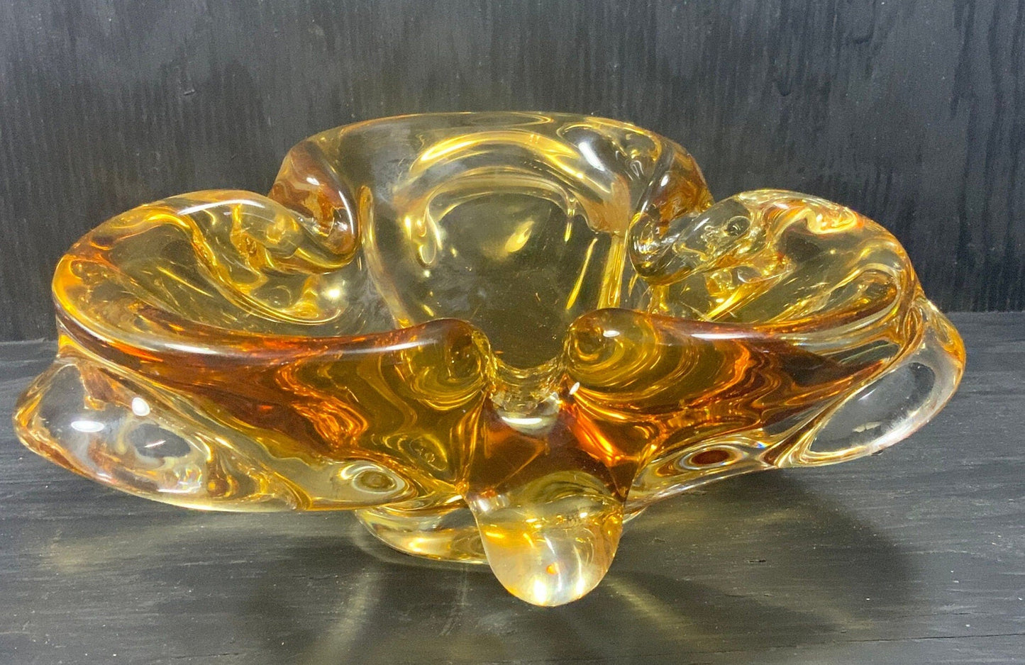 Vintage Chalet Glass Amber Ashtray Candy Dish