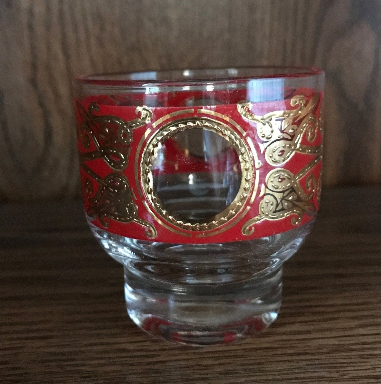 Vintage Culver Regal Scroll Gold & Red Paisley Cocktail Lowball Glasses