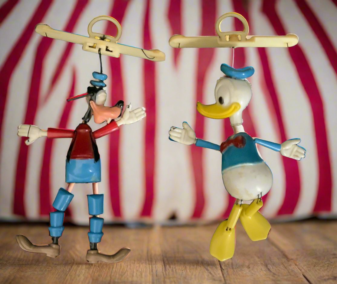 Vintage Donald Duck and Goofy Miniature Marionettes