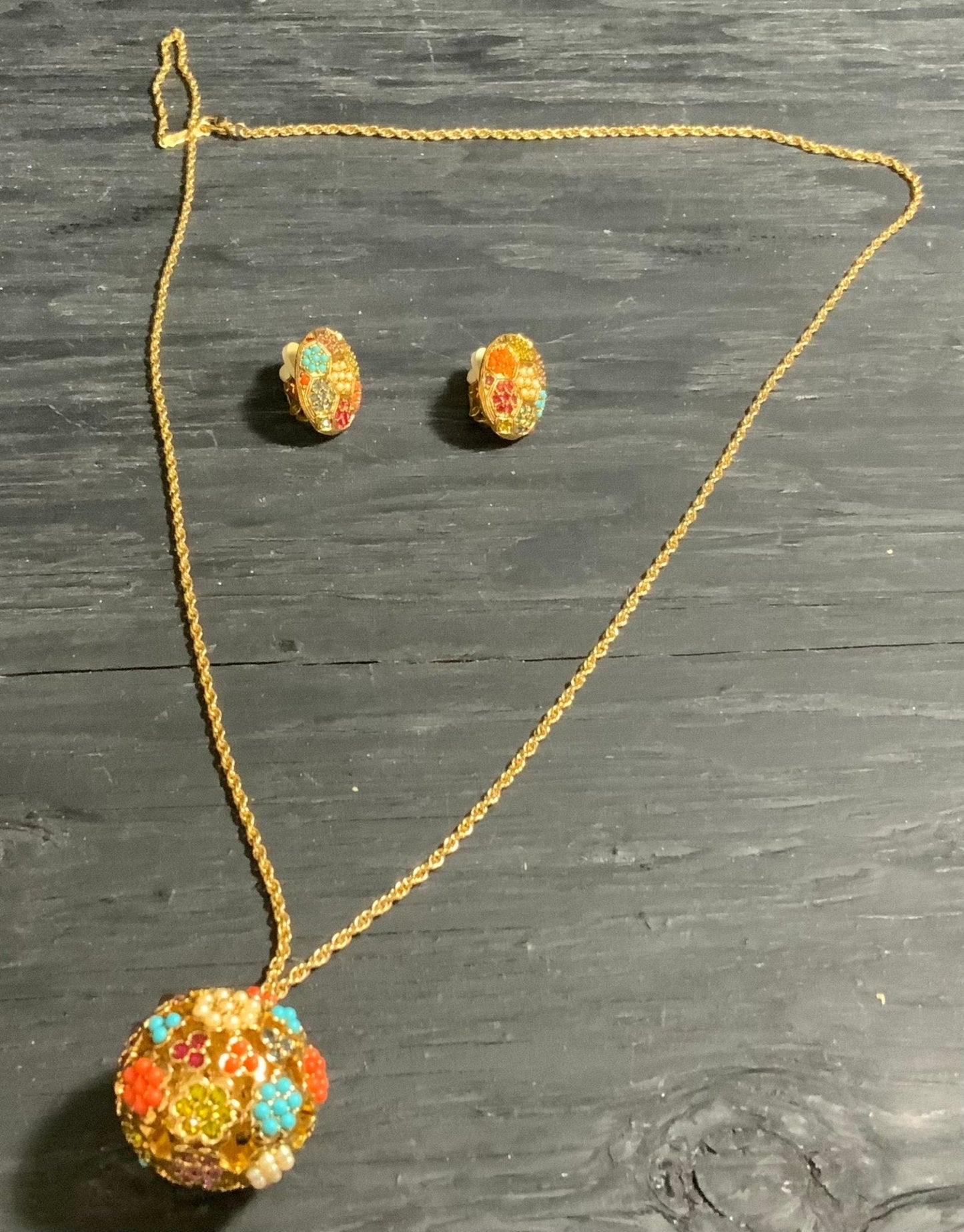 Vintage D’Orlan Necklace and Earrings with multiple colors