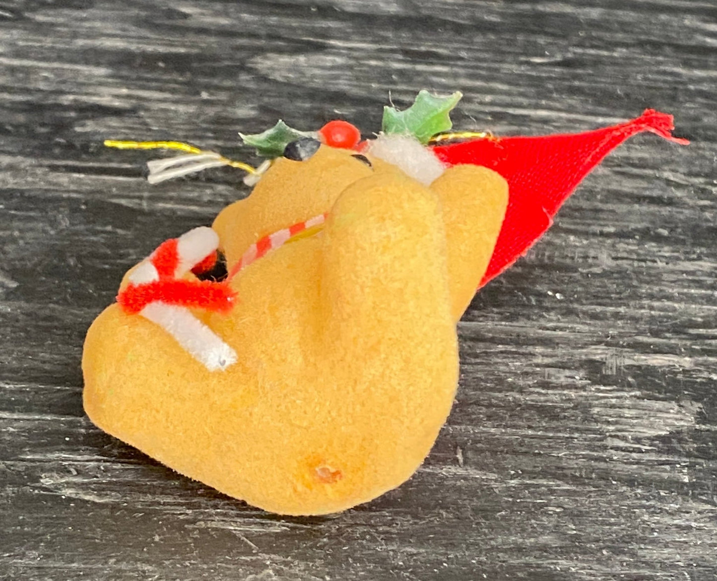 Vintage Flocked Felt Teddy Bear Christmas Ornament