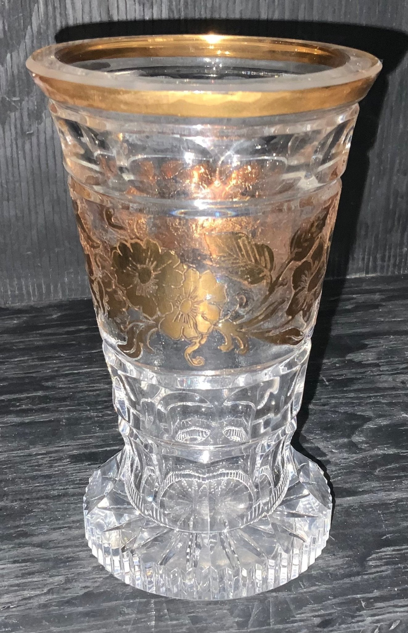 Vintage French Crystal Gold Vase with flower design