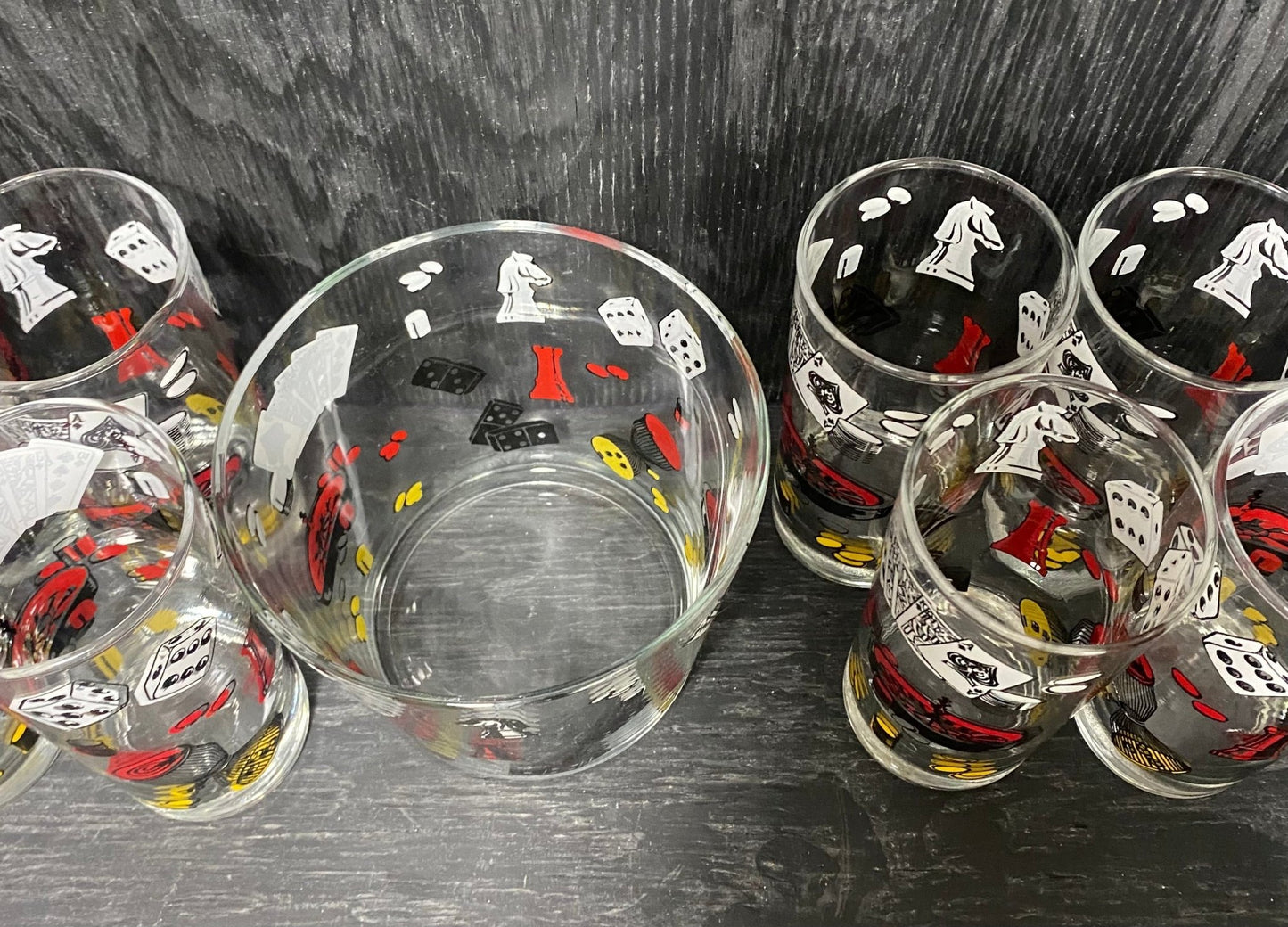 Vintage Game Night Casino Poker Ice Bucket and Drink Glasses
