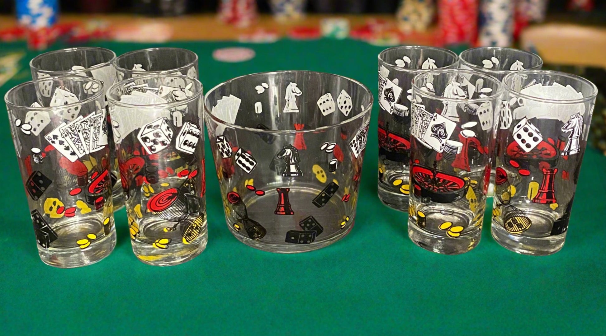 Vintage Game Night Casino Poker Ice Bucket Drink Glasses