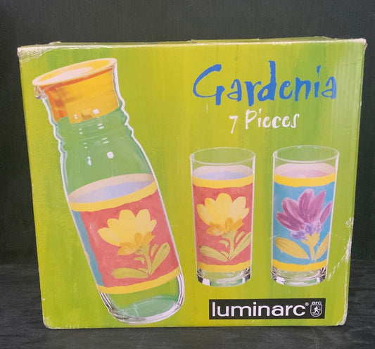 Vintage Gardenia Luminarc Arc France Pitcher and Glasses Set