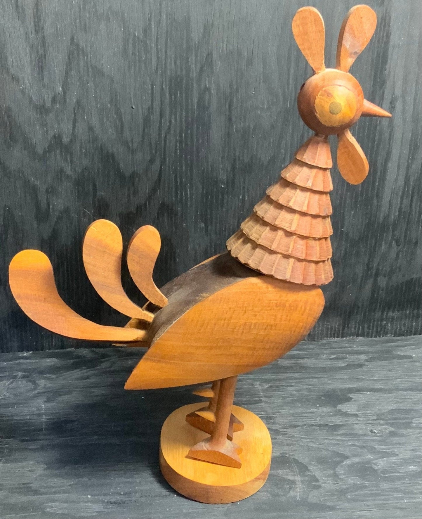 Vintage Hand Carved Articulating Wooden Rooster Sculpture