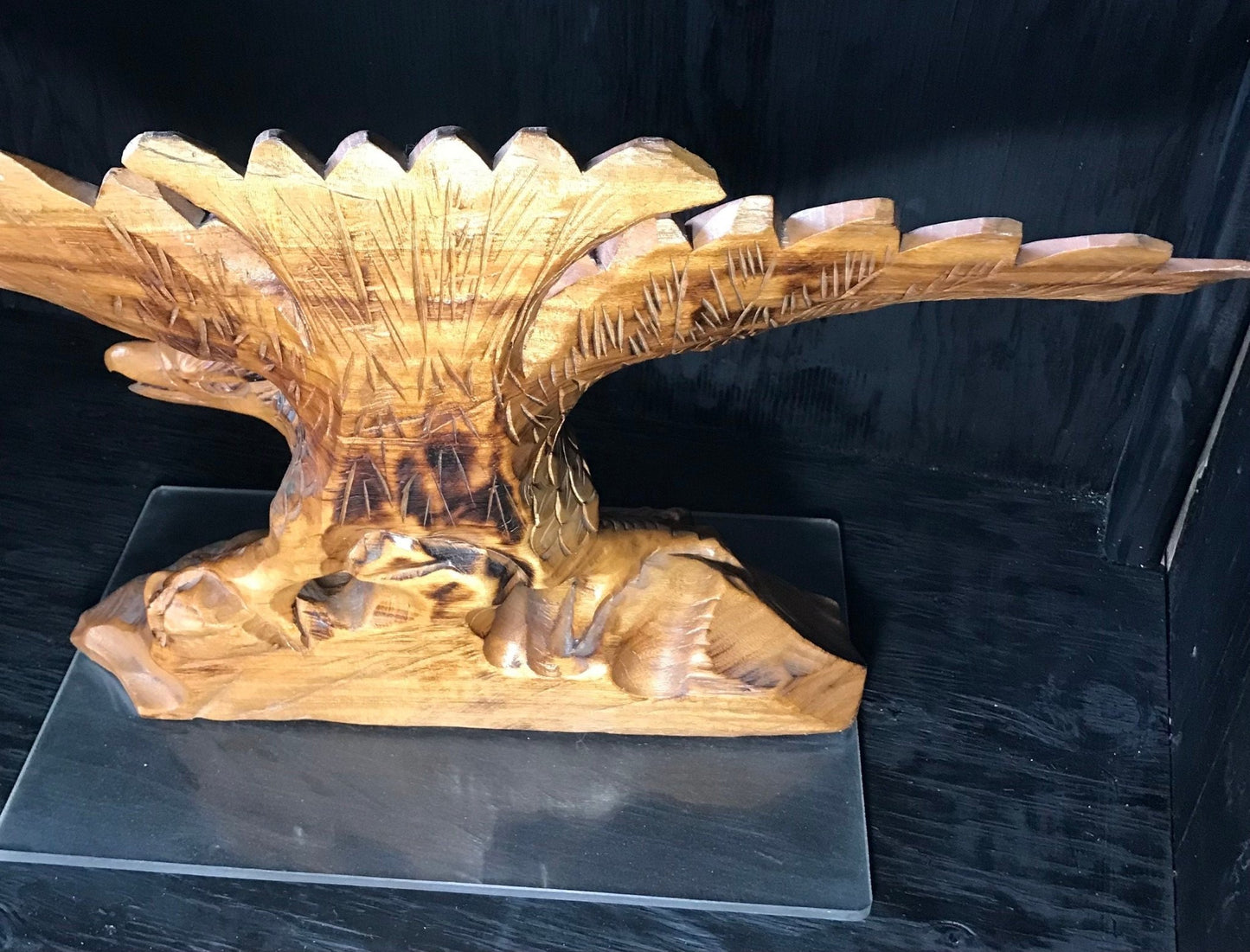 Vintage Hand Carved Wooden Eagle Sculpture Tramp Art