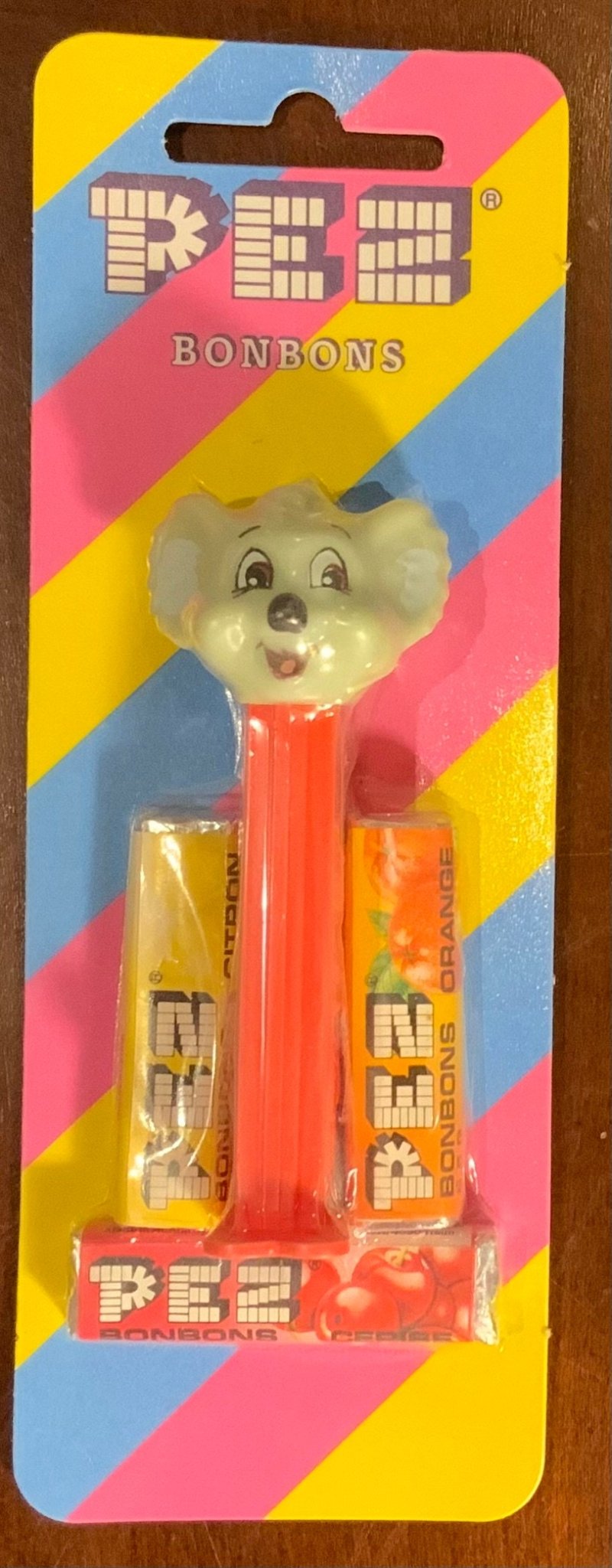 Vintage Kooky Zoo Koala Bear Pez Dispenser new on a striped card
