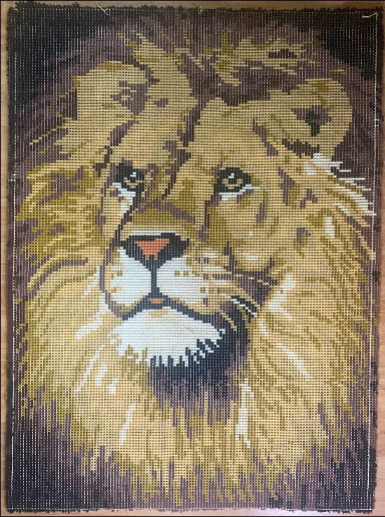 Vintage Lion Latch Hook Area Tapestry