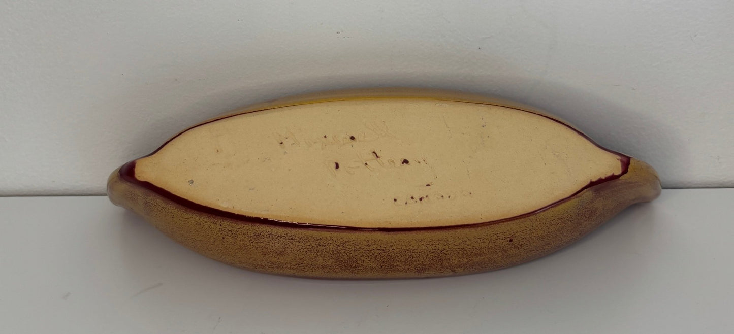 Vintage Maxwell Pottery Maroon and Beige Canoe Dip Dish