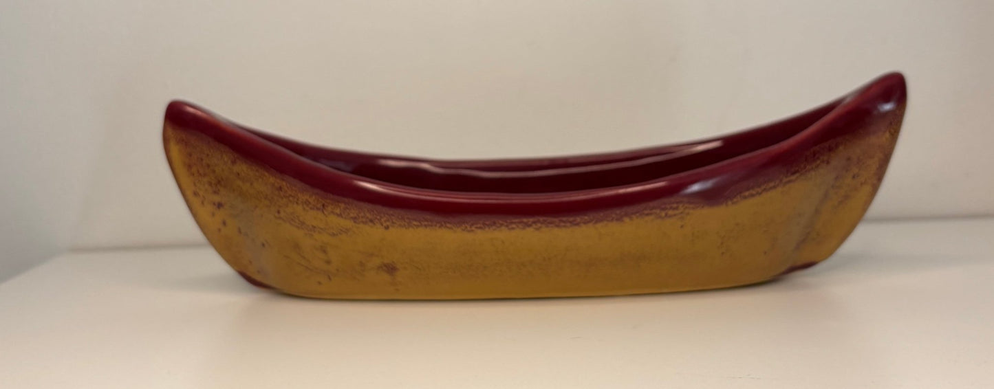 Vintage Maxwell Pottery Maroon and Beige Canoe Dip Dish