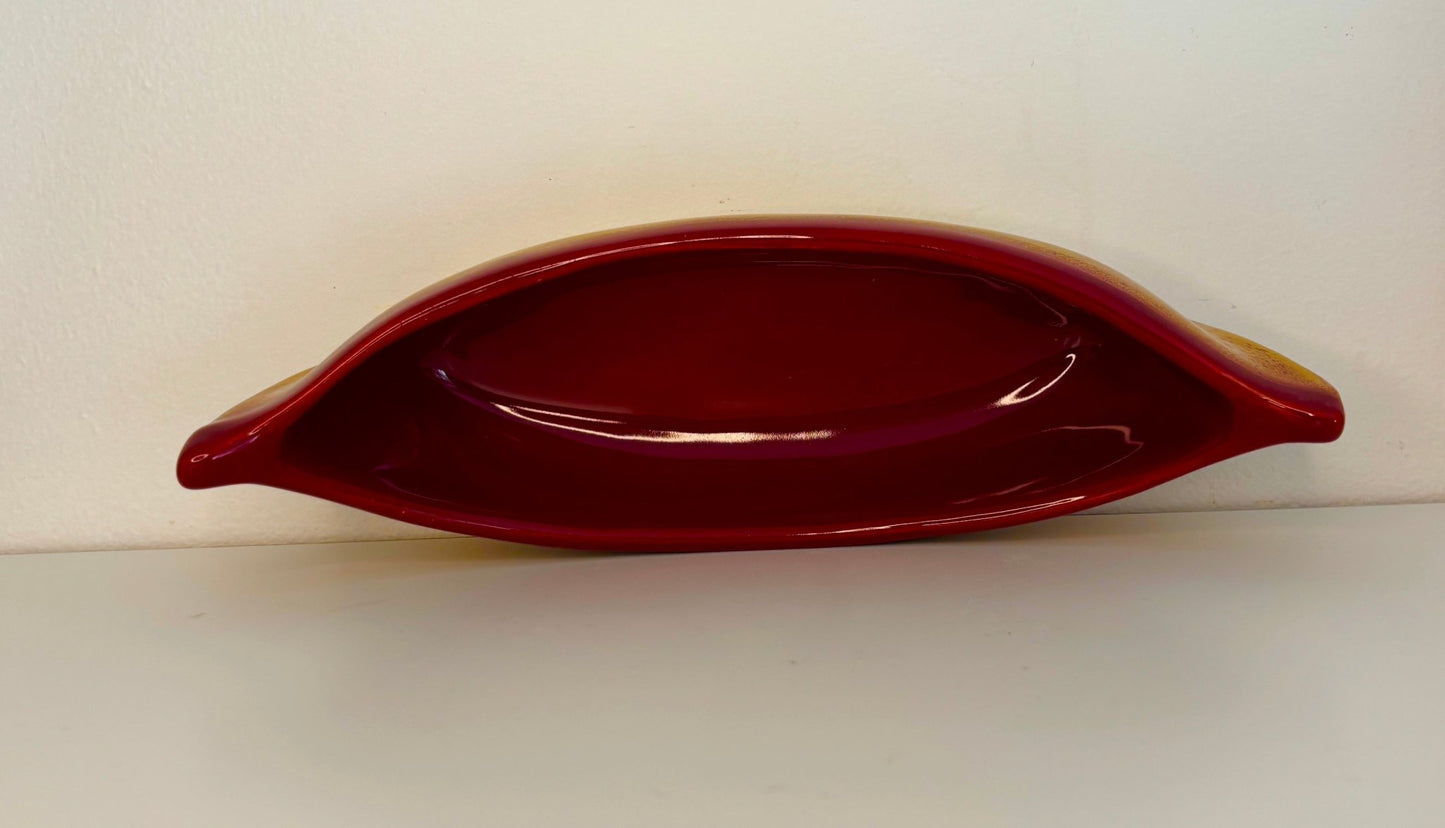 Vintage Maxwell Pottery Maroon and Beige Canoe Dip Dish