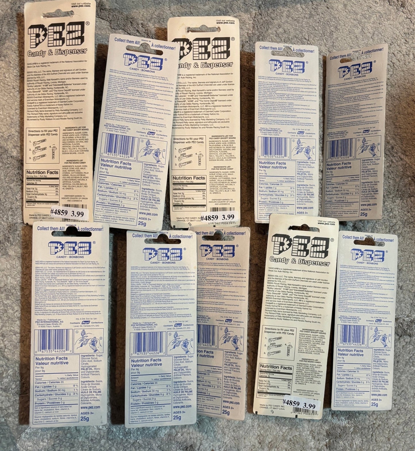 Vintage NASCAR Helmets Pez Dispensers New on Cards