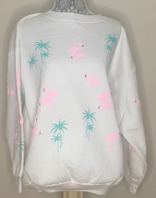 Vintage Pink Flamingo and Palm Tree Sweatshirt