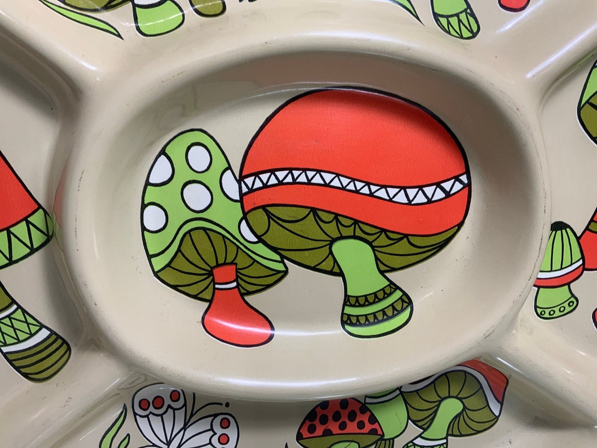 Vintage Plastic Mushroom Divided Serving Tray Platter