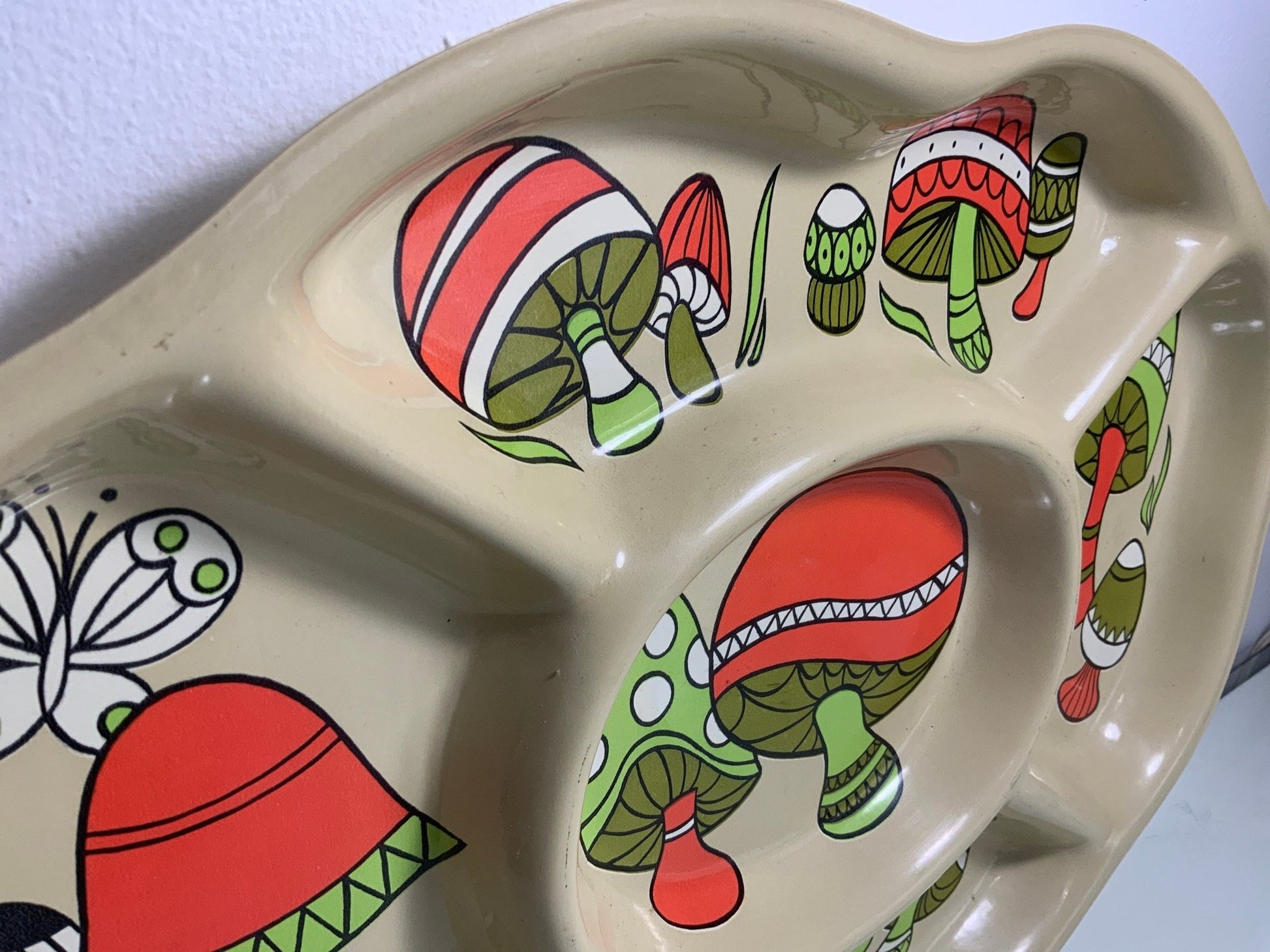 Vintage Plastic Mushroom Divided Serving Tray