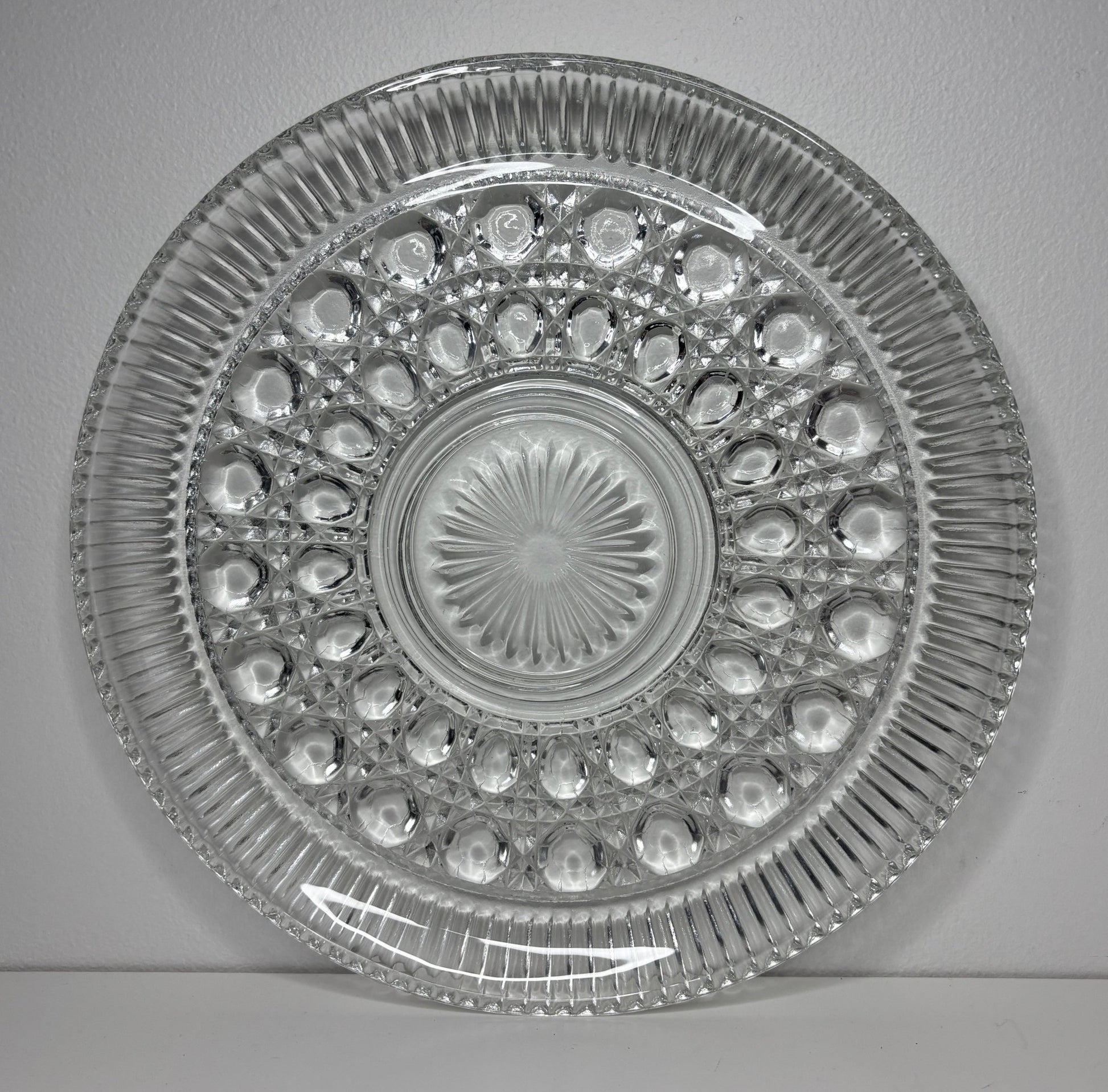Vintage Pressed Glass Jewel Pattern Serving Plate