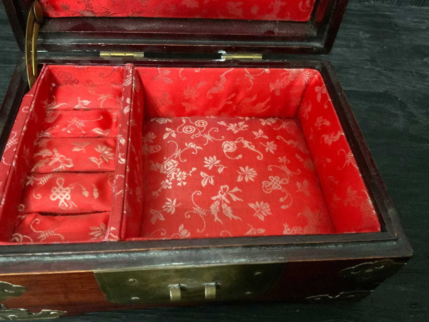 Vintage Red Mahogany Jade Inlay Jewelry Box