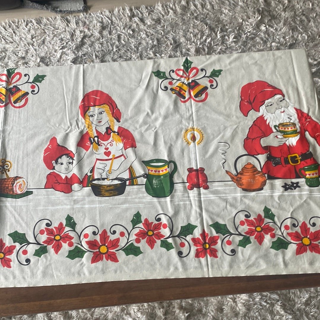 Vintage Santa Claus and Maiden Christmas Tablecloth