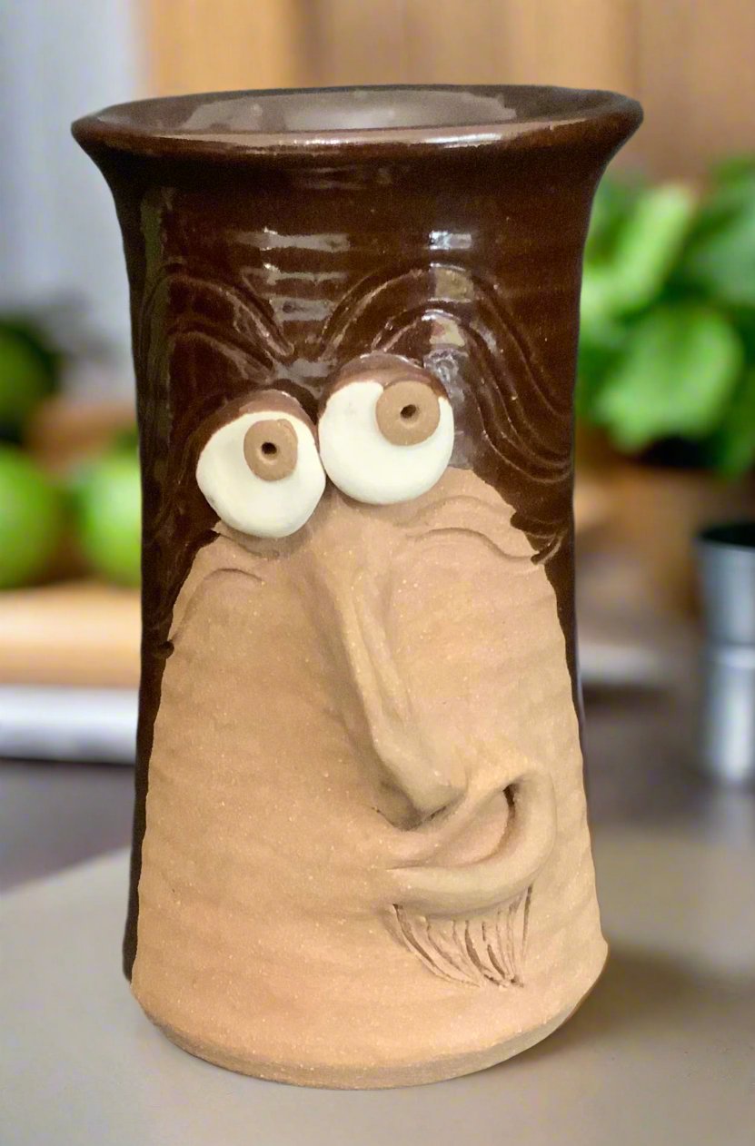 Vintage Stoneware Pottery Funny Ugly Face Mug