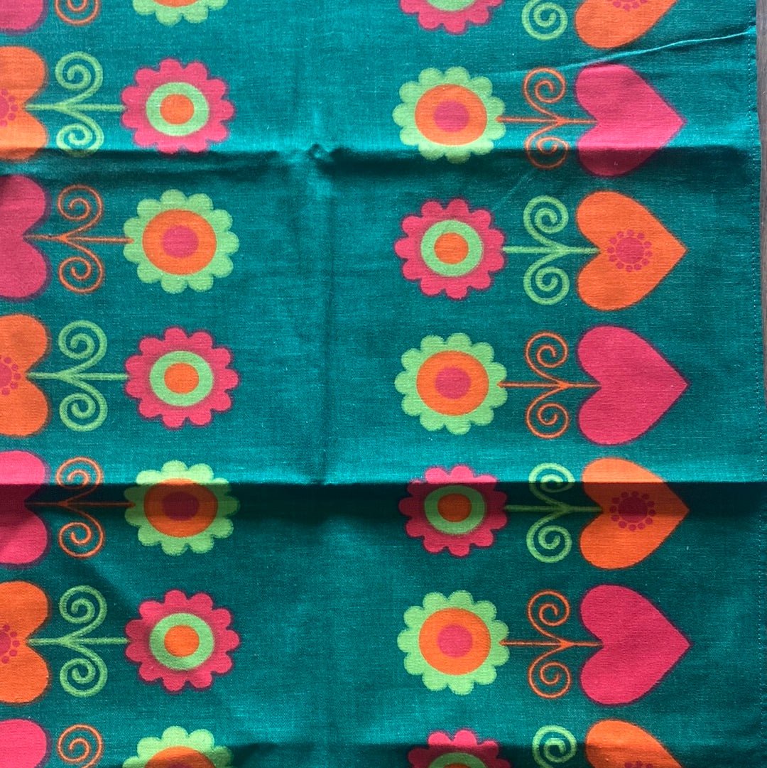 Vintage Swedish Design Flowers and Hearts Motif Table Runner