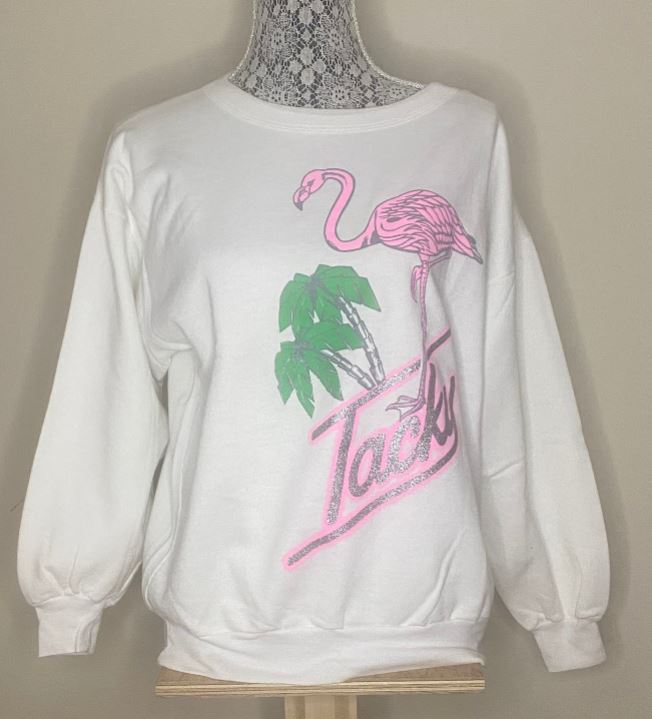 Vintage Tacky Pink Flamingo and Palm Tree Sweatshirt
