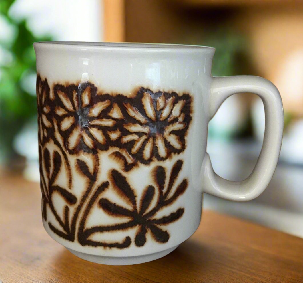 Vintage WP England Brown Flowers Floral Coffee Mugs set