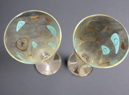1950s Turquoise Gold Federal Atomic Amoeba Boomerang Stemware Glasses - HLJ at Home1950s Turquoise Gold Federal Atomic Amoeba Boomerang Stemware GlassesStemwareFederal Glass