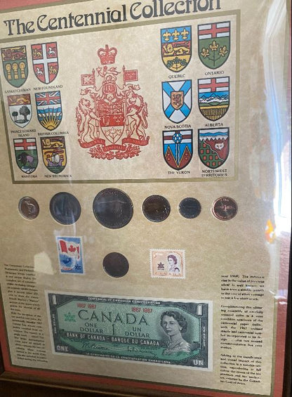 1967 Canadian 10 - Piece The Centennial Collection Framed Coin and Dollar Set
