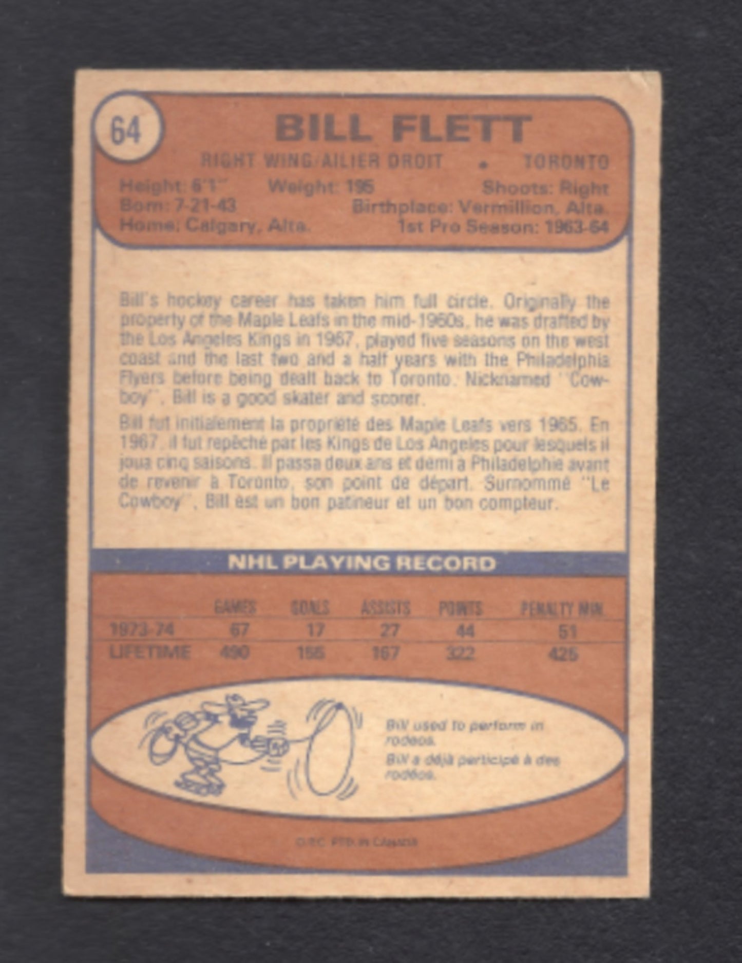 1974 - 1975 O - Pee - Chee Bill Flett Toronto Maple Leafs Hockey Card #64 - HLJ at Home1974 - 1975 O - Pee - Chee Bill Flett Toronto Maple Leafs Hockey Card #64Hockey CardO - Pee - Chee