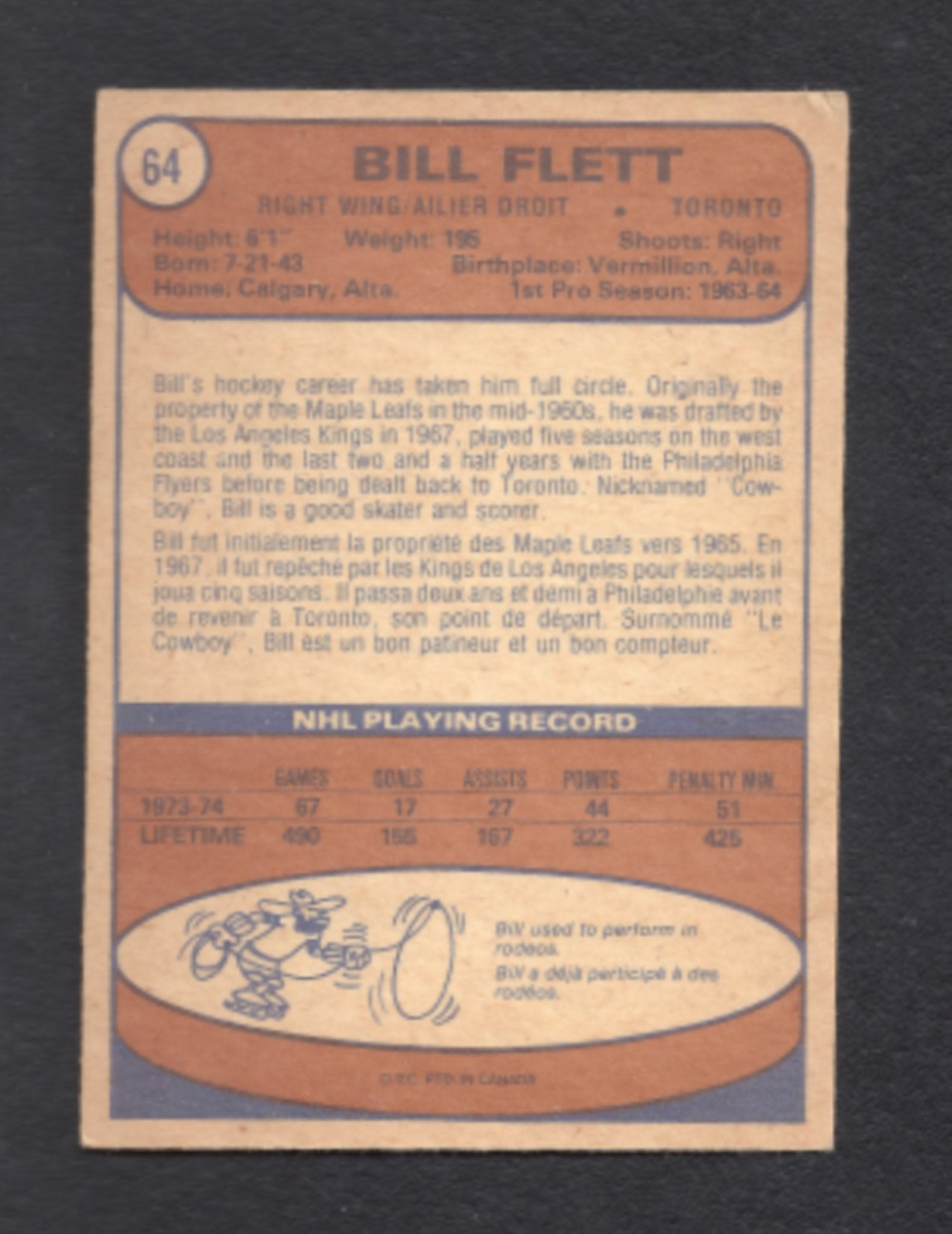 1974 - 1975 O - Pee - Chee Bill Flett Toronto Maple Leafs Hockey Card #64 - HLJ at Home1974 - 1975 O - Pee - Chee Bill Flett Toronto Maple Leafs Hockey Card #64Hockey CardO - Pee - Chee