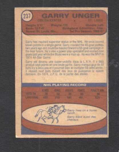 1974 - 1975 O - Pee - Chee Garry Unger St. Louis Blues Hockey Card #237