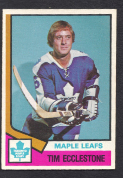 1974 - 1975 O - Pee - Chee Tim Ecclestone Toronto Maple Leafs Hockey Card