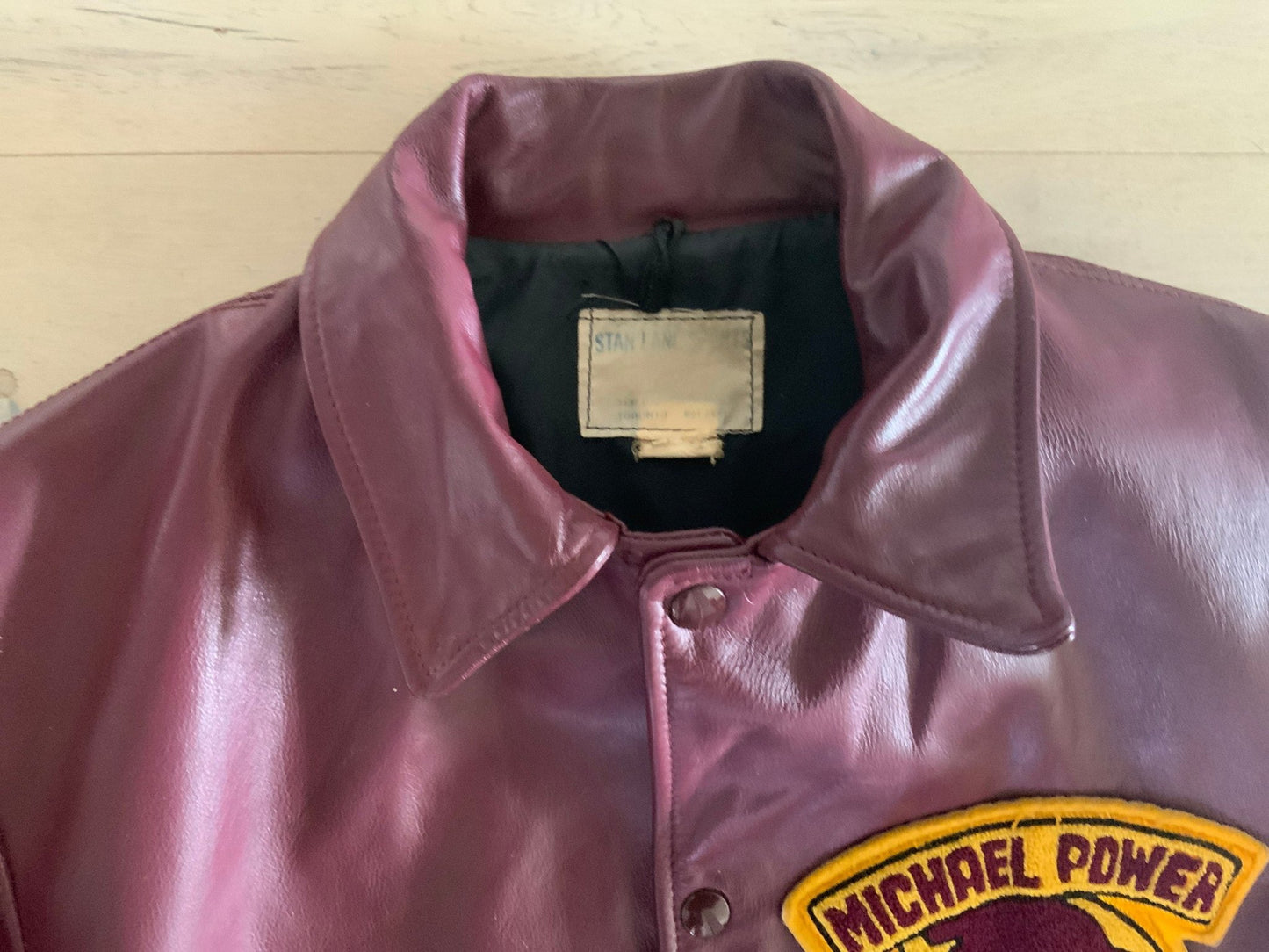 1977 - 1978 Michael Power Trojans High School Leather Vintage Hockey Jacket Adult Medium - HLJ at Home1977 - 1978 Michael Power Trojans High School Leather Vintage Hockey Jacket Adult MediumJacketHLJ at Home